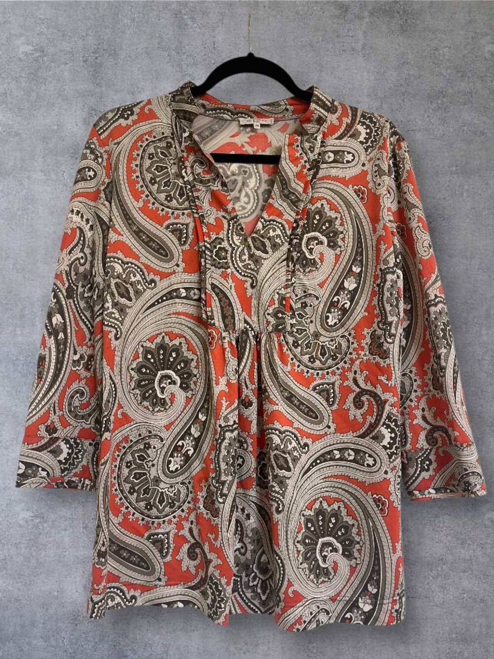Etro Milano Orange Paisley Print V-Neck Tunic Top